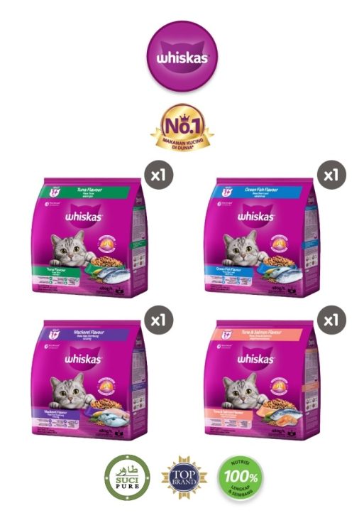 WHISKAS Makanan Kering untuk Kucing Dewasa Pilih Rasa 480gr