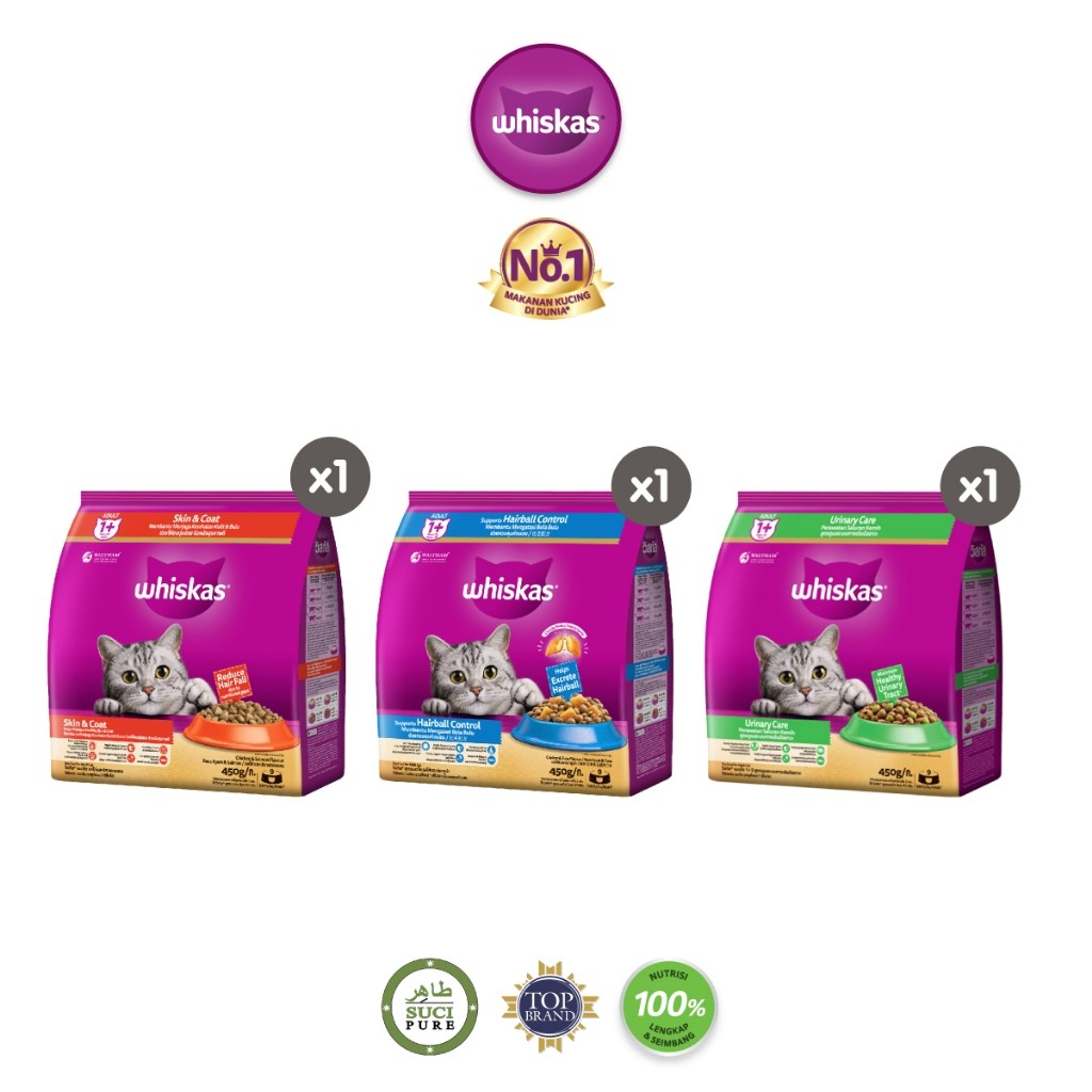 Whiskas Fungsional Makanan Kucing Kering Pilih Varian 450g