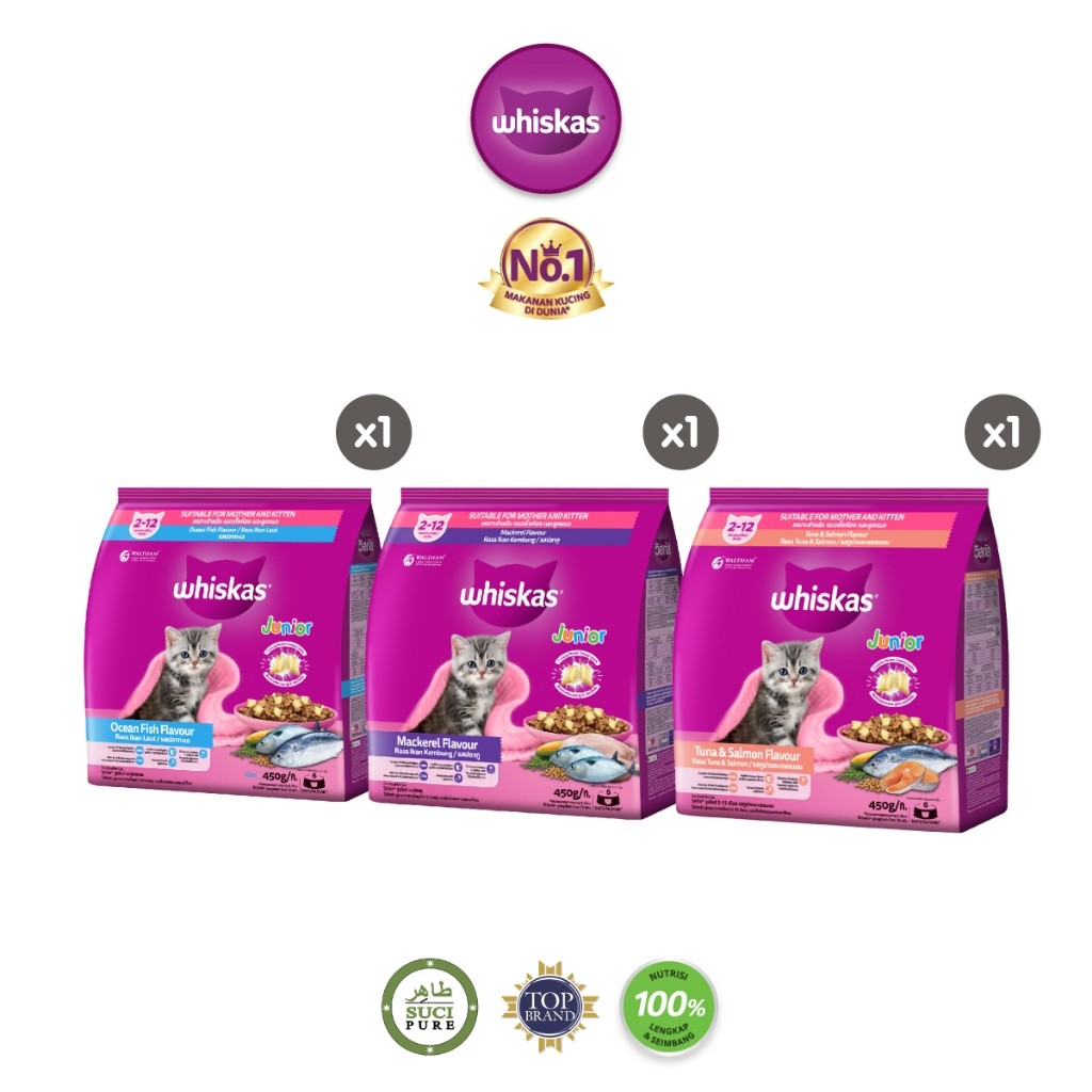 WHISKAS Junior Makanan Anak Kucing Kering Pilih Rasa 450gr