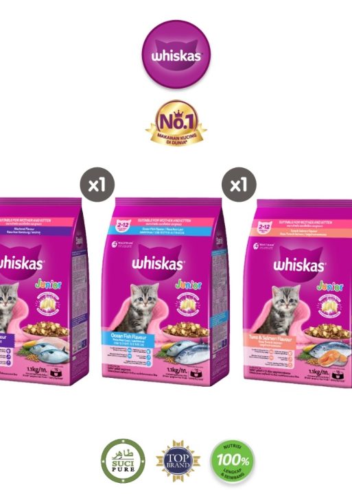 WHISKAS Junior Makanan Anak Kucing Kering Pilih Rasa 1.1kg