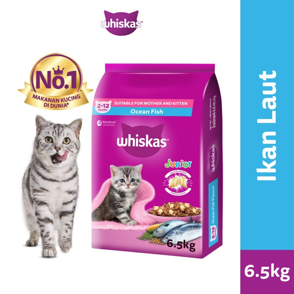 WHISKAS Makanan Kering untuk Anak Kucing Rasa Ikan Laut 6.5kg