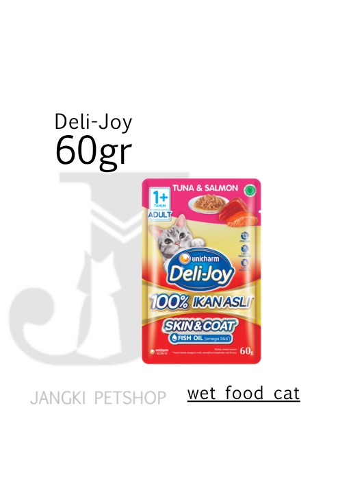 Deli-Joy Pouch Skin&Coat Tuna & Salmon 60 gr - Makanan Pouch Kucing 60 gr