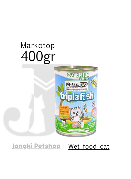 Markotop Triple Fish Anchovy Goat Milk 400 gr kl - Makanan Kaleng Kucing 400 gr