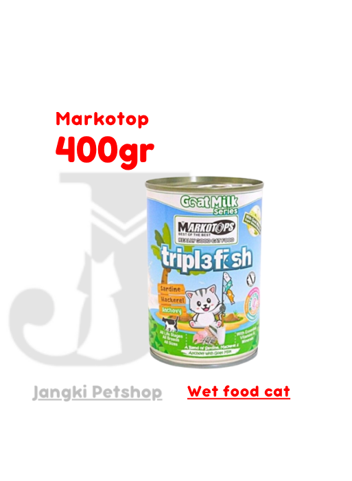 Markotop Triple Fish Anchovy Goat Milk 400 gr kl - Makanan Kaleng Kucing 400 gr
