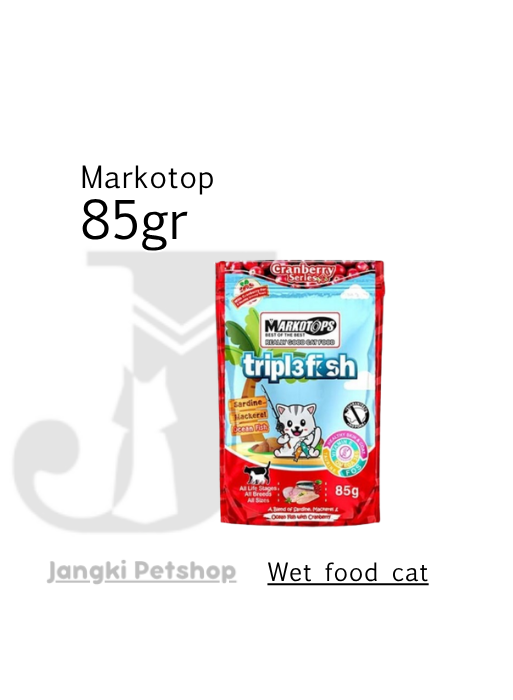 Markotop Pouch Adult Triple Fish Ocean Fish Cranberry 85 gr - Makanan Pouch Kucing 85 gr