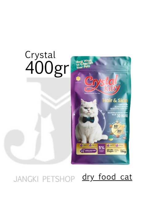 Crystal Kitty Cat Hair & Skin Dry 400 gr - Makanan Kering Kucing 400 gr