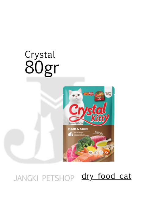 Crystal Kitty Pouch Hair & Skin 80gr - Makanan Pouch Kucing 80gr