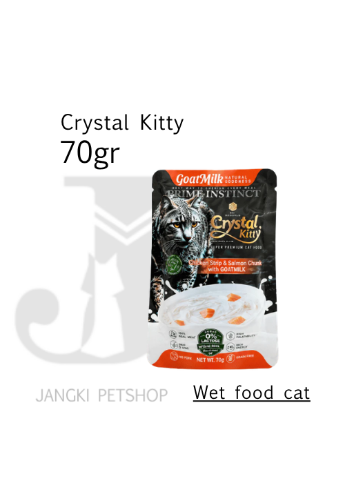 Crystal Kitty Pouch Prime Instinct Chicken Strip & Salmon Chunk Goat Milk 70 gr - Makanan Pouch Kucing 70 gr