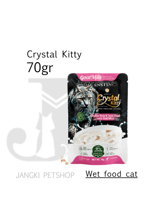 Crystal Kitty Pouch Prime Instinct Chicken Strip & Tuna Chunk Goat Milk 70 gr - Makanan Pouch Kucing 70 gr