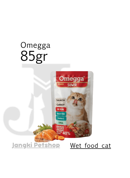 Omegga Cat Pouch Suwir Salmon Carrot 85 gr - Makanan Pouch Kucing 85 gr