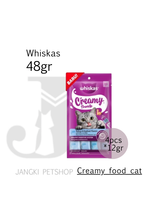 Whiskas Creamy Treats Katsuo Seafood 48 gr - Snack Kucing 48 gr