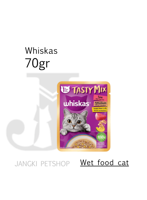 Whiskas Tasty Mix Adt Tuna Katsuo Pumpkin 70 gr - Makanan Kering Kucing 70 gr