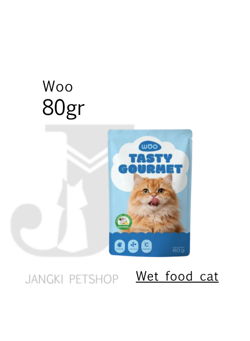 Woo Cat Makanan Kucing Basah Pouch Tasty Gourmet Makarel 80gr