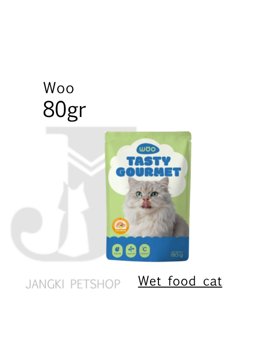 Woo Cat Makanan Kucing Basah Pouch Tasty Gourmet Salmon 80gr